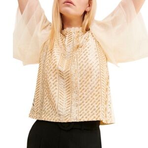 Anthropologie Forever That Girl‎ Ivory Sequin Tulle Short Sleeves Top Medium